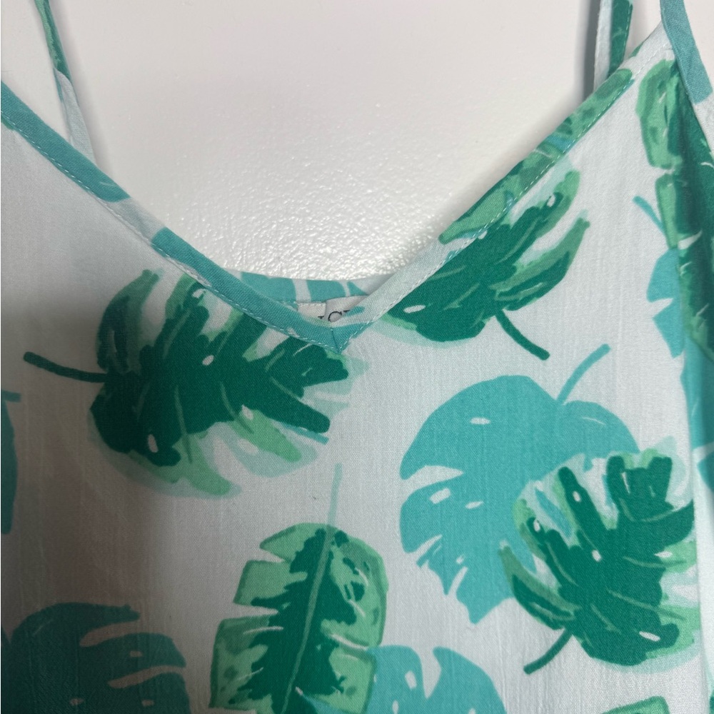 J Crew Tropical Leaf Pattern Spaghetti Strap Tier… - image 4